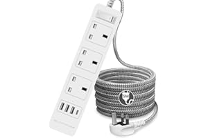 IBLOCKCUBE OFFICIAL UK Extension Lead Surge Protected Power Strips 4 USB Slots (3 USB A + 1 Type C), 3 Way Cable Fuse Protector & Shutter USB Plug Socket 3 Gang Smart Charging Station Cord (White-5M)
