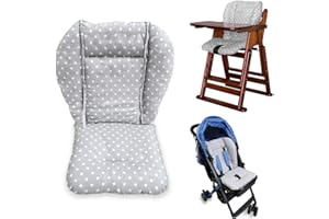 TUCIYKE Cuscino per Passeggino,Cotone Cuscino per Seggiolone Universale Traspirante Pieghevole Cuscino Passeggino per Carrozzina/Seggiolone(Stelle Grigie)