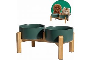 Upphöjd keramisk hundskålsset, hundmat och vattenskål set med stativ