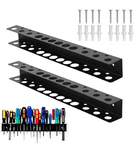 Support Mural Pour Tournevis – 18 Trous, En Métal Noir – Range Tes Outils : Pinces, Ciseaux, Clés…