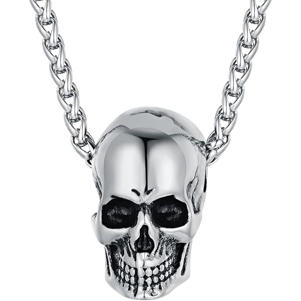 VONALA Collar De Calavera De Plata De Ley Con Diseño De Calavera Y Rosa, Esqueleto Gótico, Regalo Para Mujeres, Hombres, Adolescentes, Cumpleaños, 27*20.8mm, Plata