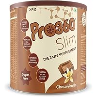 Pro360 Slim Nutritional Protein Drink (Chocovanilla Flavour) Sugar-Free, Weight Loss Dietary Supplement For Men & Women, 500 Gm