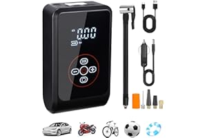 Bixury Compresor Aire Portatil, 150PSI Compresor Aire Coche, 4000 mAh Inflador Ruedas Coche con 4 Boquillas，Hinchador Ruedas Coche con Pantalla LCD Digital para Coches, Motos, Bicicleta, Pelotas