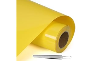 NCRGB Rouleau Flex Thermocollant pour Tissu Jaune Vinyle 30.5×400cm(avec Outil) Tissus Vinyle Thermocollant pour Diverses Machines à Graver,pour T-Shirts,Facile à Couper et à Désherber