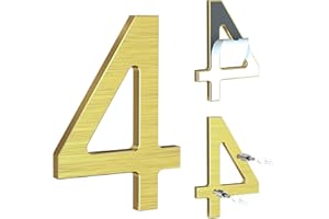 Yafimea numéro de maison exterieur doré 12,5 cm – En aluminium massif avec finition brossée, adhésif ou à visser, résistant aux intempéries, Pour porte, mur, clôture, portail (4)