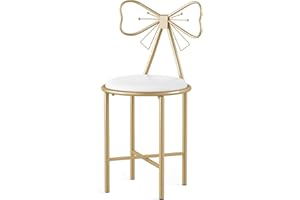 FATIVO Girls Best Gift - Dressing Table Stool Sweet Girl Heart Theme Vanity Stool with Creative Butterfly Chair with High Backrest,Comfortable Elegant White Leather Chair