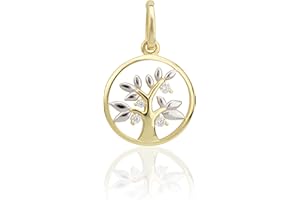 NKlaus 14mm Baum des Lebens Kettenanhänger 333 oder 585 Gelb Gold 8 Karat Blätter weiß poliert var
