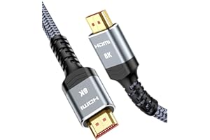 Snowkids Câble HDMI 2.1 8K 2m, 8K@60Hz 48gbps Haute Vitesse 4K@120Hz/144Hz RTX 3090 For PS5 Console 7680P DTS:X eARC Dolby Vision, HDCP 2.2/2.3, HDR10, HDR Dynamique,Compatible HDTV NETFLX Monitor