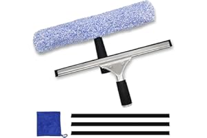 JNBGTU 6Pcs Professional Window Cleaning Equipment, 14 inch Silicon Squeegee & Microfiber Scrubber with 3 Rubber Strips & Microfiber Cloth, Window Cleaner Tool Kit for Shower Glass Mirror Door Car