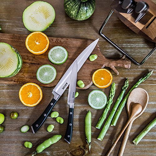 Aicok Professional Messerblock, Holz Block, 6-tlg, Rostfreier Spezialstahl Messerblock Set mit Holzblock, Schwarz - 9