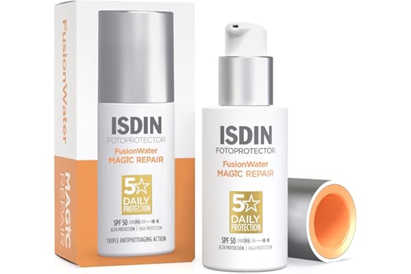 ISDIN Fusion Water MAGIC Repair SPF 50 (50 ml) | Crème Solaire Visage Triple Effet Anti-âge | Protection Invisible, Hydratante, Safe-Eye Tech