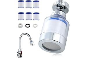 KYLOS 360° Wasserhahn Filter, Wasserfilter Wasserhahn Mit 6 Stück Austauschbar Baumwollfilterelement, Wasserhahn Entkalker Aufsatz Für Küche, Spüle, Home Badezimmer