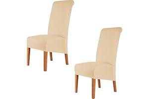 CMAKER High Back Chair Covers Stretch Spandex Fabric Chair Slipcover Seat Cover for Home Washable Removable Parsons Chair Protector Dining Room Kitchen Hotel,Set of 2,Light Beige