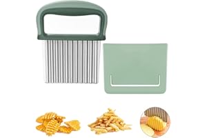 Neoreser Cuchillo de papas fritas, cortador de olas de verduras, cortador de patatas fritas de acero inoxidable, cortador de patatas fritas, herramienta de cortador de ensaladas (Verde)