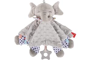 PomeloBaby Baby Comforters Blanket Stuffed Toy with Teether Silicone - Soft Comforter for Newborns, Infants, and Toddlers - Cute Elephant Design - Perfect for Boys and Girls