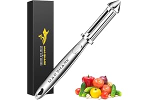 MAD SHARK Éplucheur Légumes Econome, Éplucheur Pomme de Terre et Pomme, 2 en 1 Lame Plate & Dentelée Inox 304, Manche Ergonomique Antidérapant, Pour Tous Fruits et Légumes (Lavage Lave-Vaisselle)