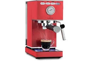 Klarstein Pausa - Macchina del caffè, espresso maker con 1350 watt, 20 bar di pressione, con serbatoio da 1,4 litri, acciaio inox, rosso