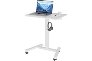 ‎BONTEC BONTEC 65×45cm Stehpult Höhenverstellbarer Stehtisch mit 4 Rollen, Steh-Sitz Schreibtisch mit Rädern, Überbett-Tisch für Wohnzimmer, laptoptisch höhenverstellbar, Max 15KG, Weiß
