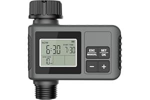Haozee Programmateur d'arrosage avec retard de pluie/mode automatique et manuel, système d'irrigation avec grand écran LCD pour cour de jardin