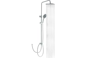 OFFO Shower Riser Rail Kit, with 10"(25cm) Rainfall Shower Head and Handheld, 1.6m Hose Without Mixer, Shower Column for Bathroom, Chrome