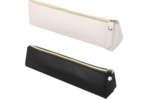 PRVCFZ 2 Pieces Slim Pencil Case, Small Pencil Case, Leather Pencil Pen Case Pouch, Slim Design Pen Bag Leather Extra Small Pencil Case for Student Office College (Black, White)