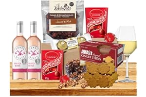 SOOLAR Chocolate Hamper & Rosé Wine Gift Set- Ferreros Rochers, Almond Biscuits & Lindts Lindor Assorted Truffles and Popcorn