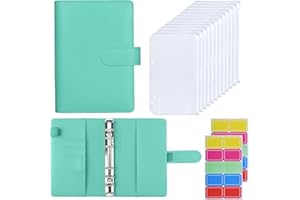 HAUTOCO A6 Budget Binder with Zipper Envelopes for Money Organiser, Budget Planner with Cash Envelopes Money Saving Wallet Cash Stuffing Wallet with Pockets, Mint Green