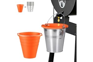 Easyki Fetteimer und 2 wiederverwendbare Silikoneinlagen für Oklahoma Joe's, Traeger, Pit-Boss, Z Grill, Camp Chef, Grillfetteimer, passend für die meisten Offset-Raucher (Silber + Orange)