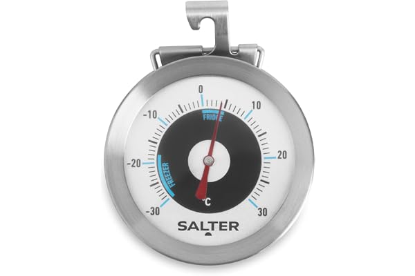 Salter Thermomètre Analogique pour Réfrigérateur et Congélateur – Capteur Bimétallique Précis, Plage de Température de -30 °C à +30 °C, Avec Crochet de Suspension, Acier Inoxydable