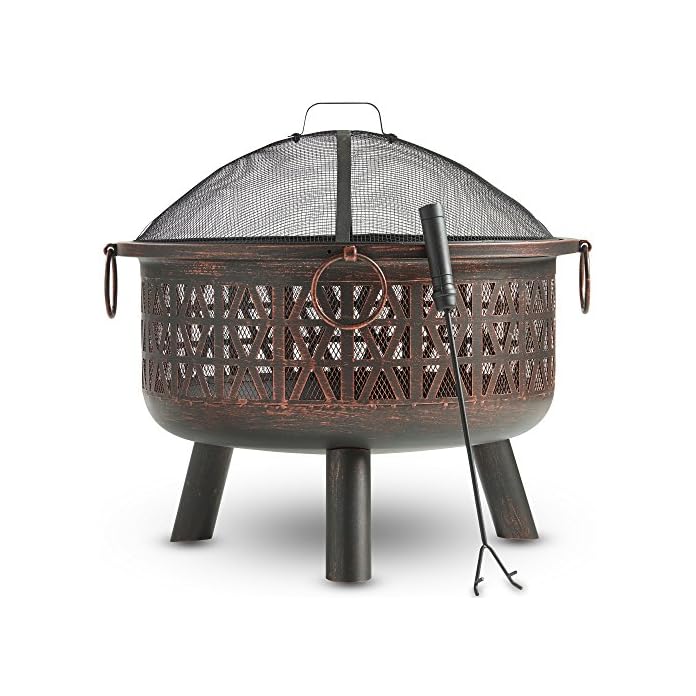 Vonhaus Feuerkorb Feuerschale Mit Geometrischem Design Aus Dekorativem Schwarzem Stahl Mit Funkenschutz Und Schrhaken Kohlebecken Terrassenofen