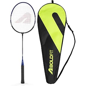 Boldfit Badminton Rackets Aluminium Badminton Racket with Full Cover Bag Standard Shuttle Bat Match Shuttle Bats Lightweight Badminton Shuttle Bat - Blue