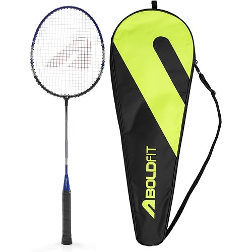 Boldfit Badminton Rackets Aluminium Badminton Racket with Full Cover Bag Standard Shuttle Bat Match Shuttle Bats Lightweight Badminton Shuttle Bat - Blue