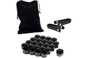 LEBOKJ 24 pcs Capuchon d'écrou de Roue 17mm,Boulon Couvre Universel Hexagonal Pneu,Cache écrou de Roue avec Ensemble d'outils de démontage pour Voitures,pour la Plupart des Voitures(Noir)