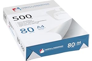 IMBALLAGGI 2000 - Risma Carta A4, 1 Pack da 500 Fogli per Tutte le Stampanti, 80 gr/mq - Ideale per Rifornimento Cancelleria Ufficio - Bianca