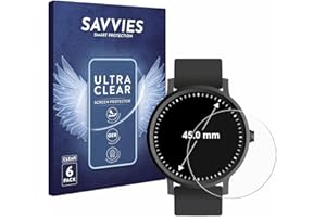 Savvies 6 Stück Schutzfolie für Armbanduhren (Kreisrund, ø: 45 mm) Displayschutz-Folie Ultra-Transparent