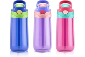 SUPPRUI Kids Water Bottle with Straw for School Leak Proof 480ML Toddler Water Bottles BPA-Free for Boys & Girls(Purple)