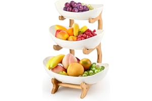 DODUOS Cesto per Frutta 3 Piani Cesto Frutta, Porta Frutta da Tavolo, Portafrutta a Ripiani per La Famiglia, Portafrutta Moderna con Supporto in Bambù Naturale, per Verdura, Frutta