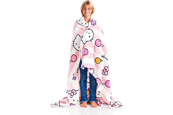 Kanguru – Mjuk Hello Kitty Pläd i Fleece, Rosa, 130x170 cm, Kawaii Mikrofiberfilt för Flickor och Kvinnor, Rolig Presentidé till Jul eller Födelsedag, Hem, Soffa, Säng, Barnrum