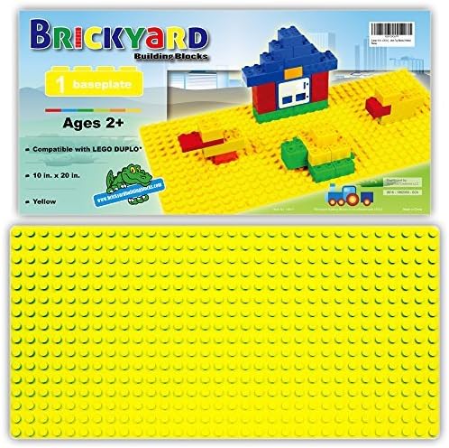 Brickyard Building Blocks Compatible Baseplate for Large Building Blocks, Plastic Base Plate - Fits Duplo Blocks - for Table or Displaying Construction Toy Blocks (Large 25.5 x 51 cm, Yellow)