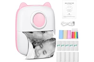 iBazal Mini Drucker, Taschendrucker - Tragbarer Fotodrucker, Wireless Thermodrucker für Smartphone Bluetooth mit 13 Rollen Papier, Sticker Drucker für Journal, Studium, Notizen, Bilder, Fotos Rosa