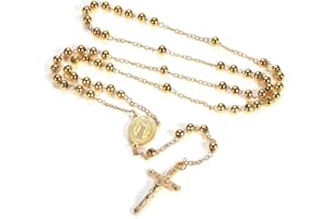 FaithHeart Collar Rosario Hombre Mujer Acero Inoxidable 316L Medalla San Miguel/Benito/Cristóbal/María con Cruz Jesucristo Joyería Religiosa para Rezo