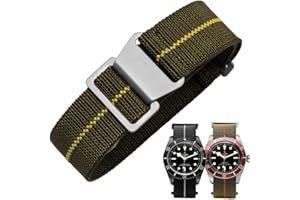 Danxancy French Troops Paratrooper Watchband,Military Elastic Nylon Watch Strap with Hook-and-Loop for Men Women Silver & Black Buckle 18/20/22mm