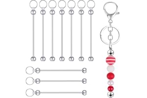 IHMEIJU 10pcs Beadable Keychain Bars Blanks, Metal DIY Bead Keychain Charms, Beadable Metal Links for Jewelry Making Accessories, DIY Projects Pendant Charms (Silver)