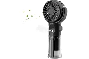 NIRCHO Tragbarer Handheld Ventilator mit Wassernebel, USB Aufladbarem Mini Handventilator mit 4 Geschwindigkeiten, Tragbarer Kühlnebel Handlüfter, Persönlicher Klein Tischventilator für Reisen (Schwarz)