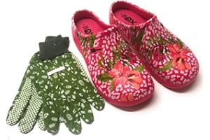 Trachten-Dirndl-More Damen Clogs & Pantoletten mit Gartenhandschuhen Verschiedene Designs Blumen Gemüse Gelb Rot Punkte Uni Blau und Rosa Multi Fuchsia Multi Navy