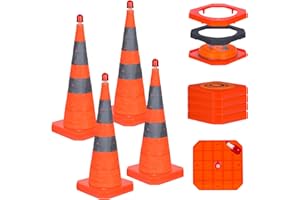 GUARDLEAD Faltbarer Leitkegel mit gewichtetem Fuß und LED-Licht / 70cm Multifunktions Pop-Up Reflektierend Verkehrssicherheit Kegel (4, 70cm)