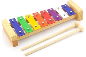 TIGER XYL14-CL, Glockenspiel 8 Note con Due Battenti, Cassa in Legno, un'Introduzione Ottimale all'Armonia Musicale, Xilofono Metallofono