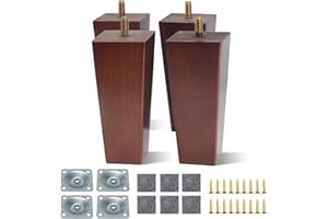 AWBEOT 4 patas para muebles de madera de 12 cm, patas para muebles de madera, patas cuadradas, patas de repuesto para sofá, con placa de montaje, almohadilla antideslizante, tornillos, para mesa, cama