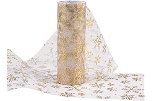 ARVOV Bieżnik na stół w kształcie płatka śniegu, rolka na stół, złoty i srebrny, bieżnik na stół, wesele, płatek śniegu, bieżnik na imprezę, Boże Narodzenie, wesele, dekoracja – 15 x 900 cm (złoty płatek śniegu)