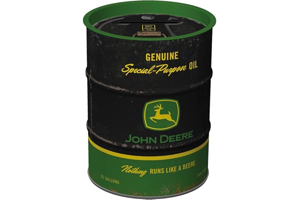 Nostalgic-Art Sparbössa i retrostil, 600 ml, John Deere – Special-Purpose Oil Black – Presentidé för traktorälskare, Official License Product (OLP), spargris i metall, metallsparbössa i vintagedesign
